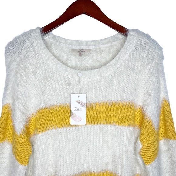 CHELSEA & VIOLET NWT Eyelash Knit Striped Sweater Size XL in Yellow and Cream - Picture 3 of 15